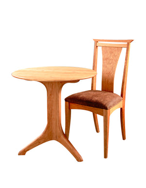 Round Bistro Table shown with Waterfall Chair in Natural Cherry are custom made Kitchen and Dining Room Furniture and Seating