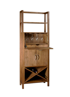 Modern Wine Tower w/ custom handles, wooden glass racks, fold down shelf, felt-lined utensil drawer, & wine storage cabinet