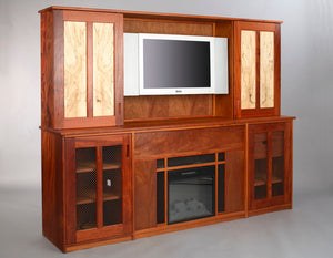 Custom TV / Fire Place in Mahogany with Spaulted Maple