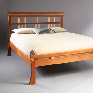 Waterfall Bed in Natural Cherry with Curly Maple Slats bedroom furniture made by Hardwood Artisans for Burke Virginia