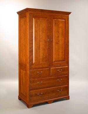 Custom Bedroom Furniture featuring Classic 4-drawer Armoire in Natural Cherry dresser by Hardwood Artisans near Bethesda MD