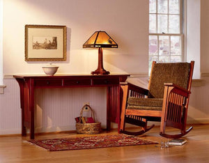 Parlor Bungalow Rocker accent chair shown w/ Parlor Hall Table in Mahogany indoor or porch furniture near Arlington County VA