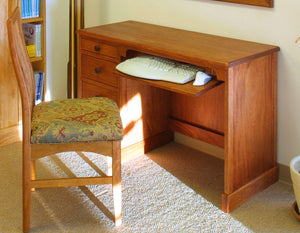 Small Shaker Desk w/ keyboard tray, custom handles in Mahogany and chair in Natural Cherry showing heirloom quality furniture