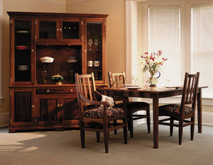 Small Shaker Table shown with Hampton Chairs and Custom Dining Hutch in Walnut luxurious heirloom furniture near West End DC