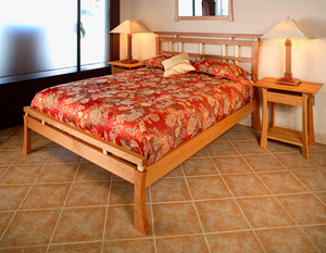 Waterfall Bed with Waterfall Nightstand in Natural Cherry hardwood bedroom furniture by Hardwood Artisans in McLean Virginia