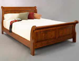 Custom made bedroom furniture featuring Custom Sleigh Bed in Cherry with Americana Stain by Hardwood Artisans near Manassas