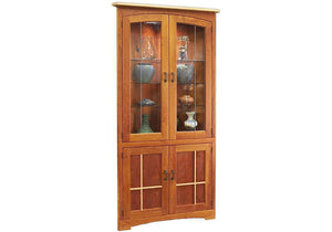 Highland Corner Cabinet offers heirloom quality storage for family china or collectibles and back lighting for limited spaces