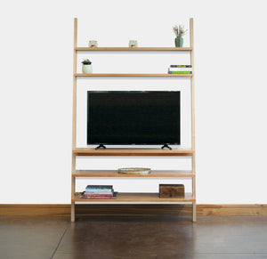 Leaning TV Stand is a modern style furniture addition to your Living Room made by hand in an assortment of solid hardwoods 