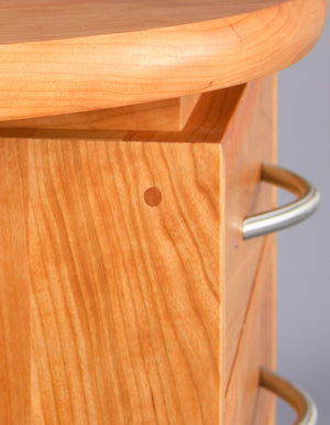 Linnaea Desk office furniture custom detail of drawer and desktop handmade in assorted solid hardwoods from North America
