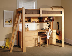 Loft Bed with Desk and 3 Drawer Dresser made in USA at Hardwood Artisans in Culpeper, Virginia