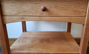 Modern Shaker Nightstand shown in Natural Cherry with hand-rubbed Danish oil finish, made in USA at Hardwood Artisans in Charlottesville, Virginia