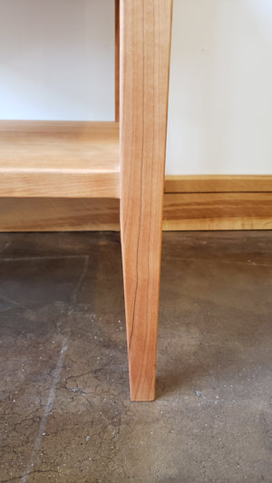 Modern Shaker Nightstand Leg shown in Natural Cherry with hand-rubbed Danish oil finish, made in USA at Hardwood Artisans in Bethesda, Maryland
