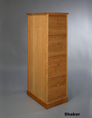 Shaker 4-Drawer File Cabinet tall upright chest made in various sizes, hardwoods & finishes w/ each drawer holds 100 pounds