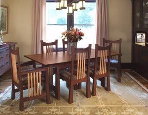 Highland Table shown w/ Custom Designed Chairs in 1/4-Sawn White Oak w/ Chautauqua Stain and Contrasting Accents, fine dining