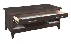 InTransit Coffee Table in Walnut w/ Aniline Dye Stain shown w/ drawers designed for limited spaces made by Hardwood Artisans