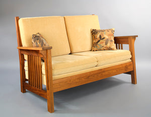Parlor Loveseat in Walnut w/ selection of upholstery, solid hardwood living room furniture, handcrafted and made in the USA