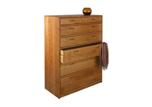 Contemporary 7-Drawer Chest Dresser available in red oak, birch, maple, cherry, mahogany, curly maple, or 1/4 sawn white oak