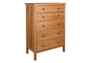 Craftsman 5 Drawer Tall Dresser displays exclusive handcrafted wooden bedroom furniture by Hardwood Artisans near Leesburg VA