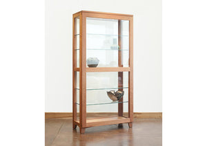 Curio Cabinet features solid hardwood design w/ dimmable lights, adjustable glass shelves & sliding door by Hardwood Artisans