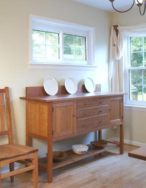 Custom Craftsman Huntboard with Back Splash in Natural Cherry solid wooden furniture Made in the USA by Hardwood Artisans