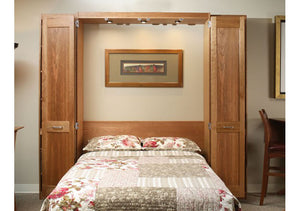Easy to open handmade Cherry Dane Wall Bed bedroom furniture with bi-fold panel doors & reading lights near Loudoun County