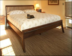 Artisan Sleigh Bed with Curved Legs in Walnut with Cherry Slats handcrafted bedroom furniture by Hardwood Artisans Bristow VA
