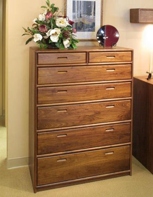 Contemporary 7-Drawer Chest Dresser in Walnut is a stylish bedroom furniture suite made to order by Hardwood Artisans in VA