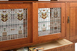 Custom Artisan Entertainment Library Center with Custom Art Glass by bespoke furniture maker Hardwood Artisans in Virginia