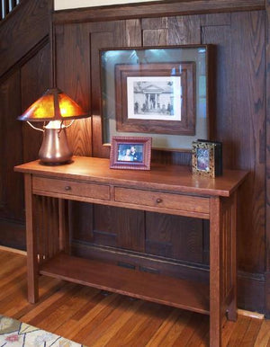 Crofters Hall Table customized w/ optional shelf in 1/4-sawn White Oak w/ English Oak Stain, Furniture near Montgomery County