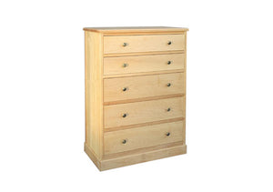 Shaker 5-drawer Chest in Maple solid wood that shows Hardwood Artisans custom bedroom furniture dresser near Potomac Maryland