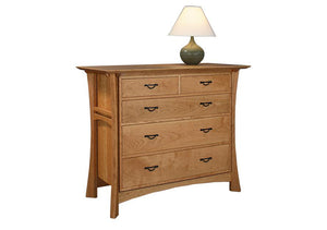 Waterfall 5-Drawer Low Chest in Natural Cherry displays Asian influenced Bedroom furniture dresser near Washington DC, VA, MD