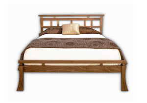 Waterfall Bed in Walnut shows solid wood bedroom furniture Made in the USA by Hardwood Artisans for Great Falls, Virginia