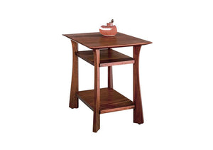 Waterfall End Table, square shape in mahogany wood w/ lower shelves, accents living room furniture spaces near Loudoun County
