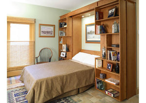 Library Wall Bed slides opens in middle, solid wood bedroom furniture is Hand Made in Virginia near Washington DC, & Maryland