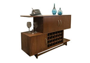 Mid Century Wine Cabinet was designed for function w/ wooden wine glass racks, pull-out drawers, and wine rack storage below