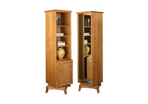 Sartia Swivel Bookcase in Natural Cherry with mirror shows an American made multi-functional furniture for small spaces