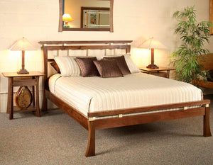 Waterfall Bed in Walnut shows custom hardwood bedroom furniture Made in the USA by Hardwood Artisans for Herndon, Virginia