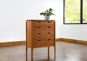 Susan 4-Drawer Chest Dresser is available in assorted hardwood bedroom furniture made for small spaces by Hardwood Artisans